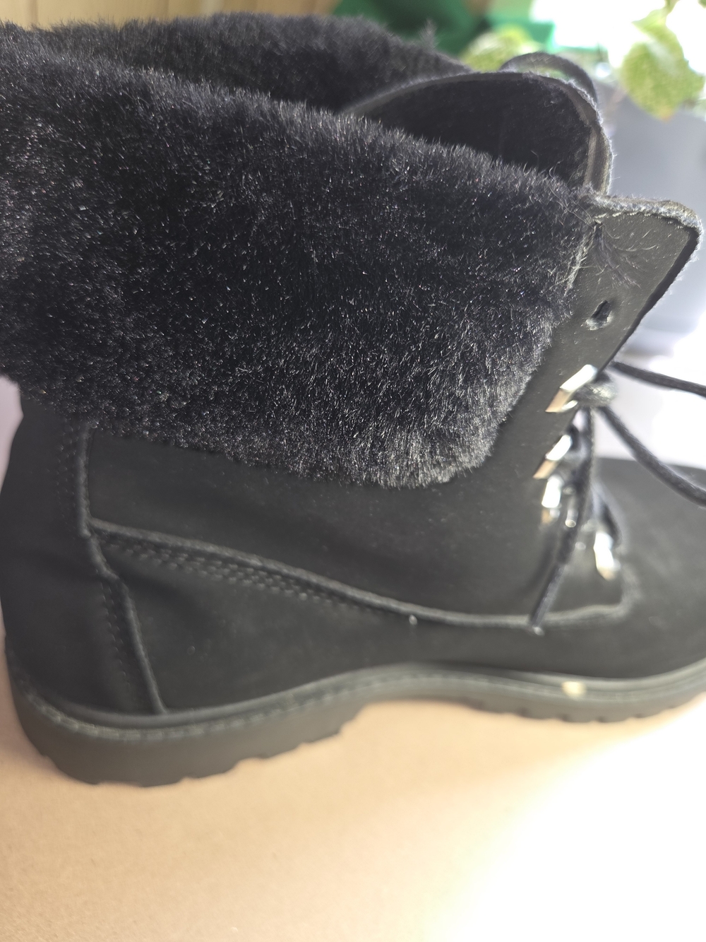 Wild Diva Black Faux Fur Lace-Up Ankle Winter Boots